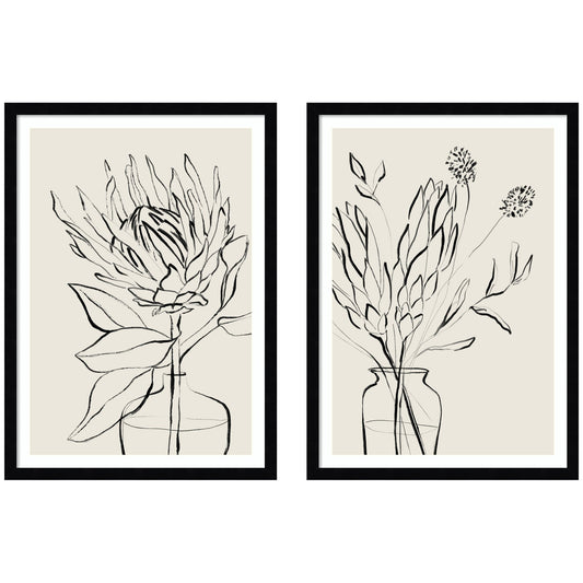 SB Protea Sketch No. 1 & No. 2 2 Piece Framed Wall Art Print Set by Sara Berrenson
