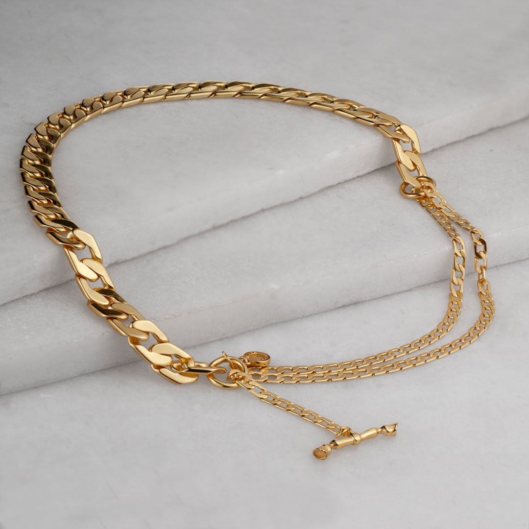 Cadence - Convertible Equestrian Curb Chain T-Bar Necklace in Gold