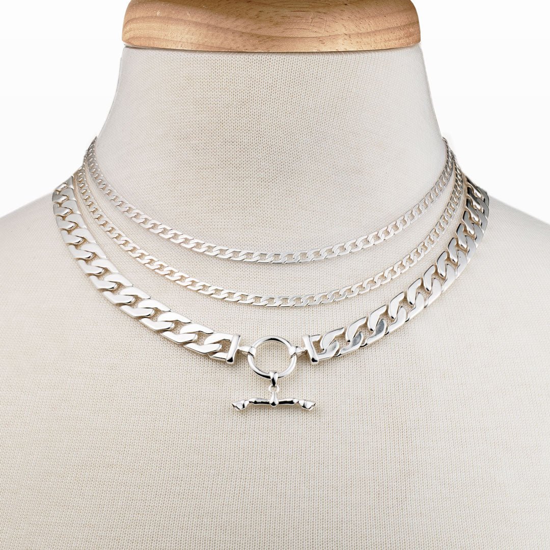 Cadence Equestrian Bracelet  - Wide Silver Curb Chain Cuff