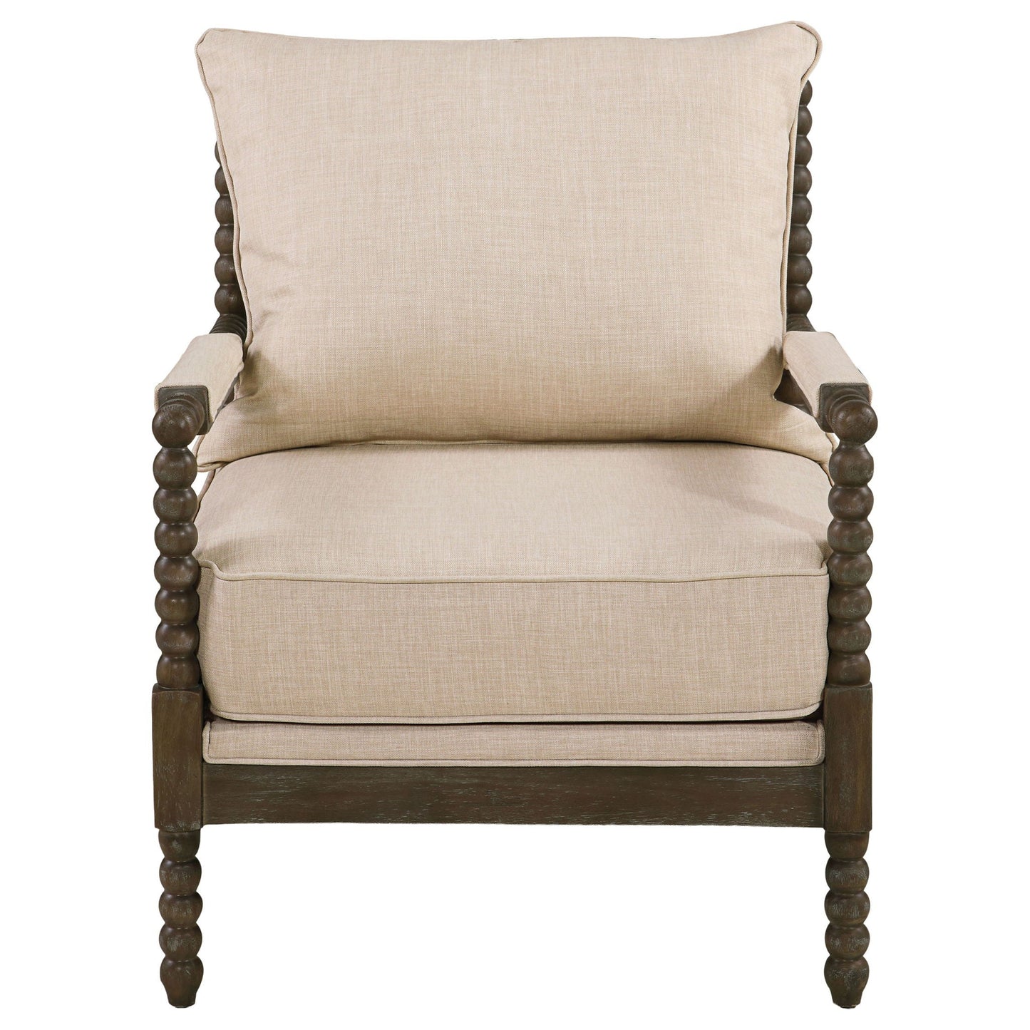Blanchett Heritage Bobbin Lounge Chair – Beige Linen & Distressed Brown