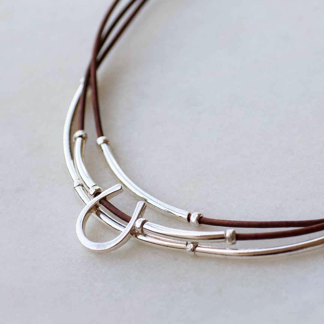 Calista - Equestrian Horseshoe Necklace on Brown Leather