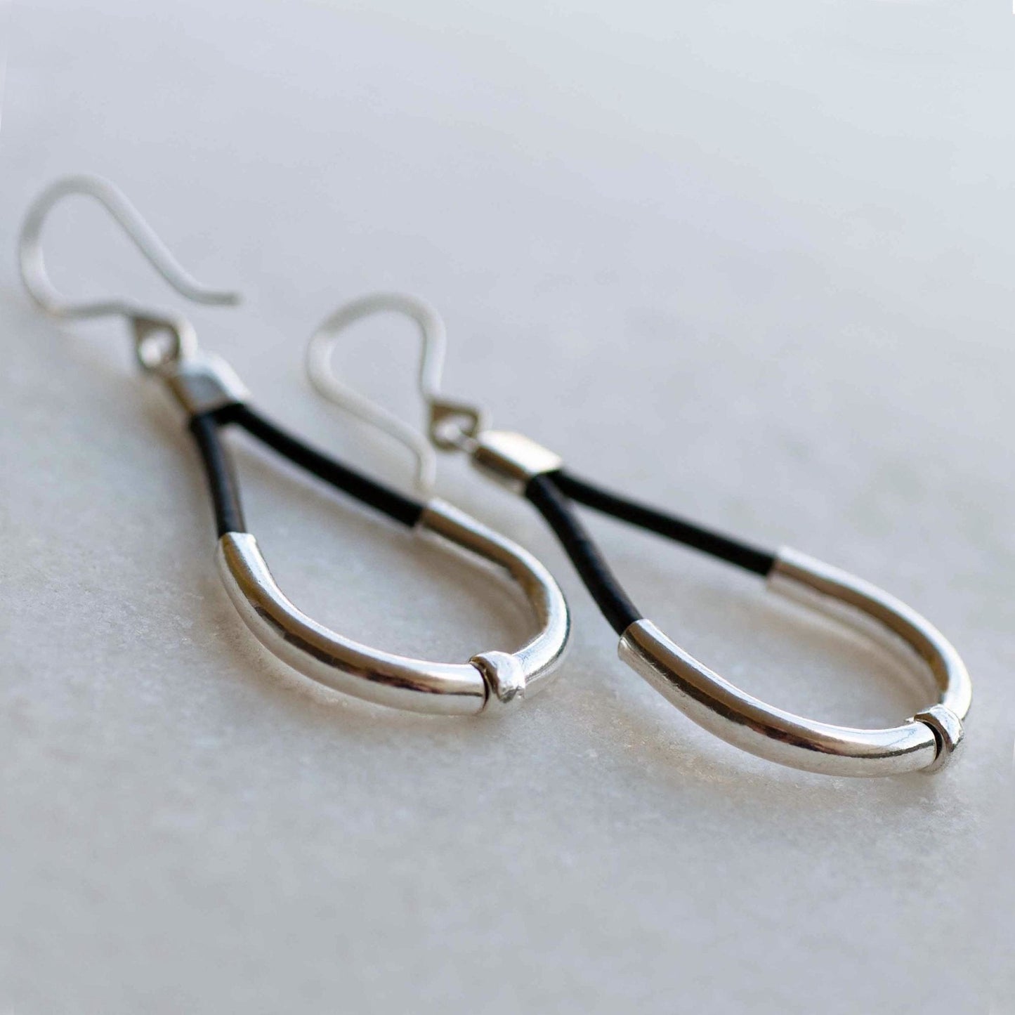 Calista - Sterling Silver Bosal Horseshoe Earring on Black Leather