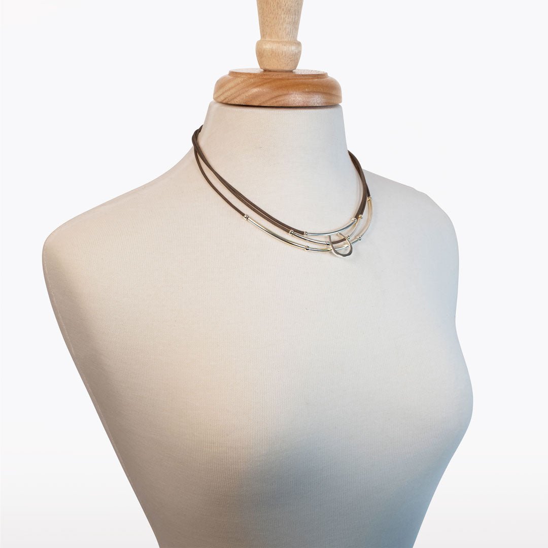 Calista - Equestrian Horseshoe Necklace on Brown Leather