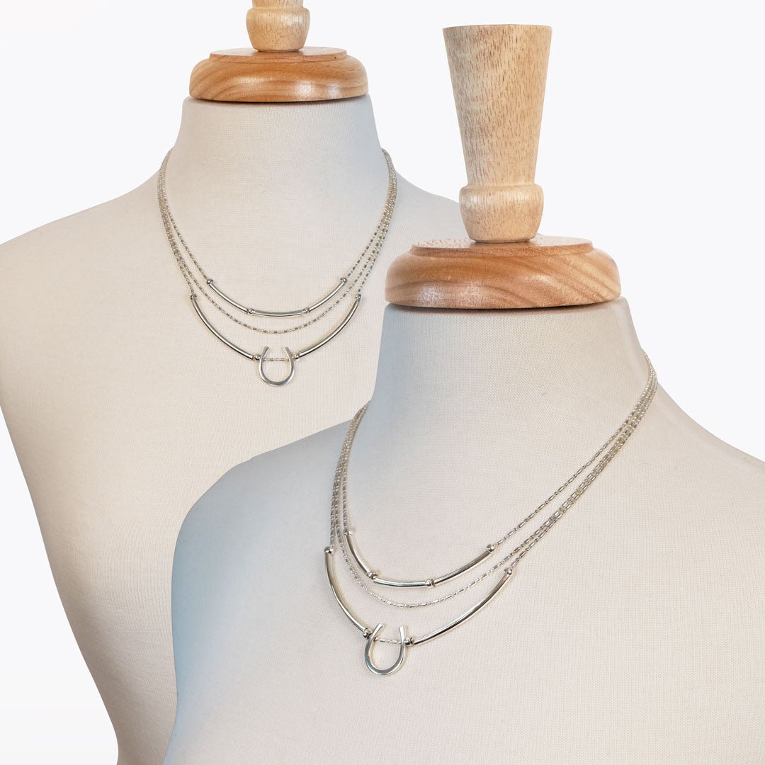 Calista - Equestrian Horseshoe Necklace on Beaded Chain in Silver