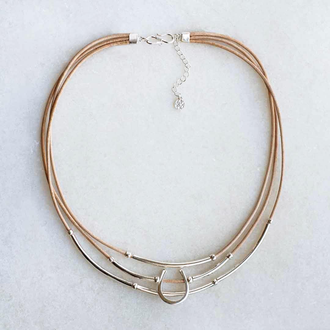 Calista - Equestrian Horseshoe Necklace on Natural Leather