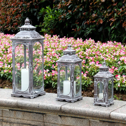 Set of 3  10/14/19.5''H Candle Lanterns(Cement Grey)