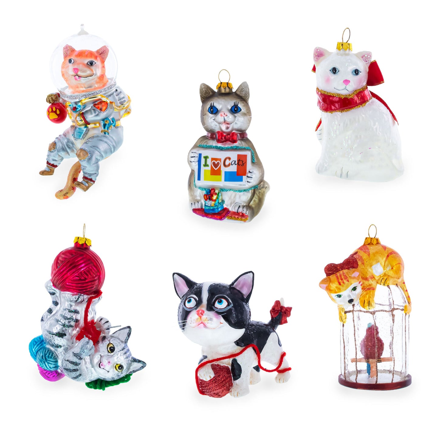 Cat Surrounded by Gift Boxes Glass Christmas Ornament