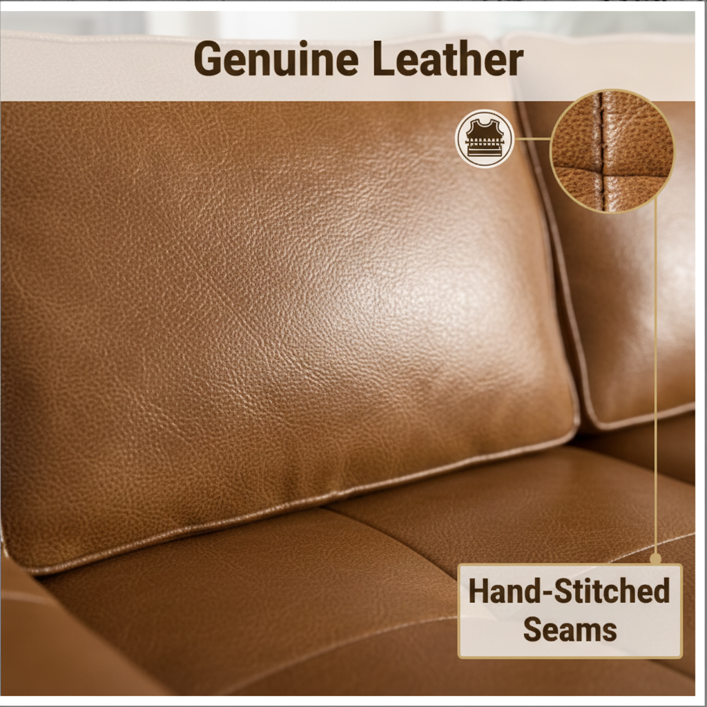 Sectional Sofa L-Shape Faux Leather Brown 3 Seat with Chaise 114 In