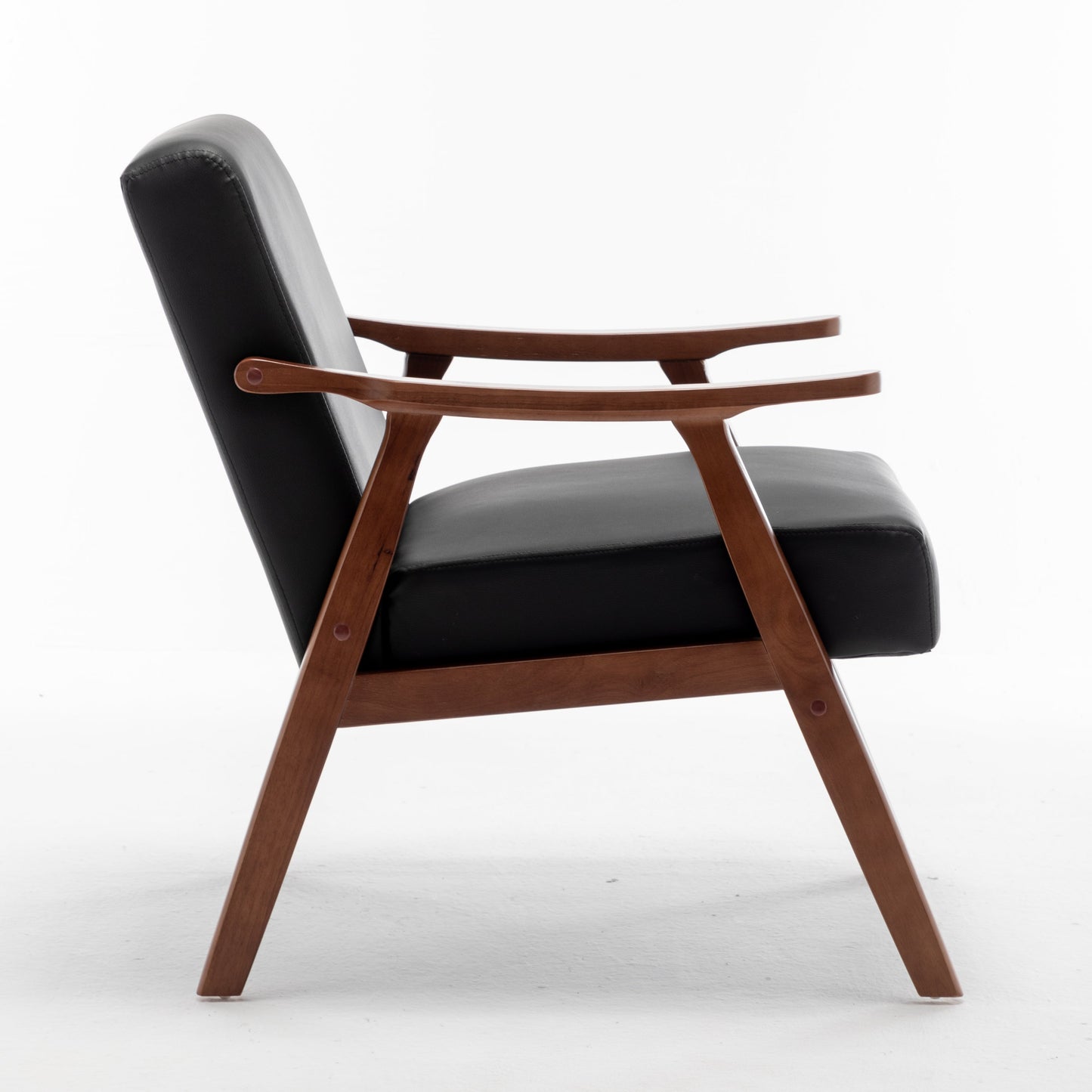 Accent Chair Mid-Century Wingback PU Leather Black Rubberwood 26x31x32 In 300 LB