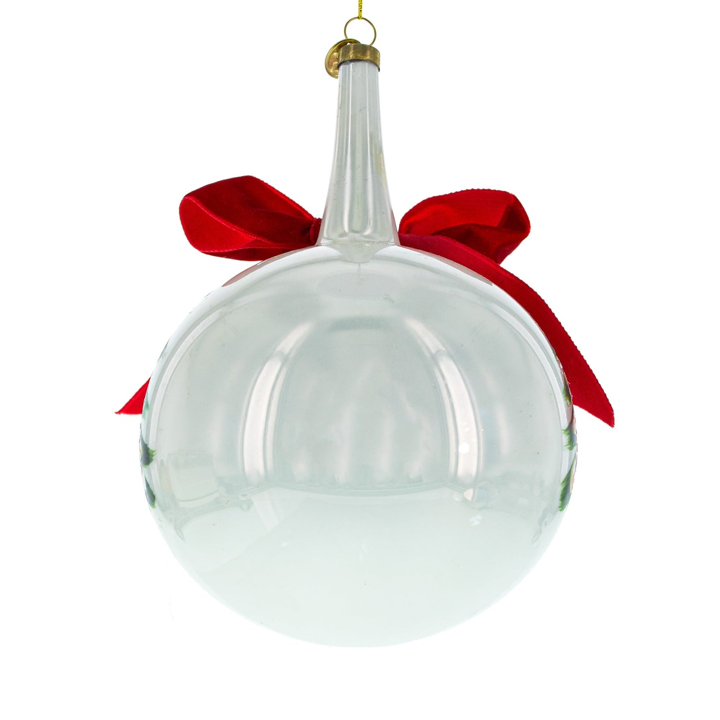 Large Santa with Christmas Tree with Red Bow Glass Ball Christmas Ornament 7 Inches