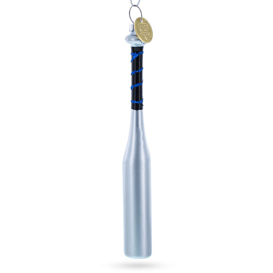 Silver Baseball Bat Glass Christmas Ornament