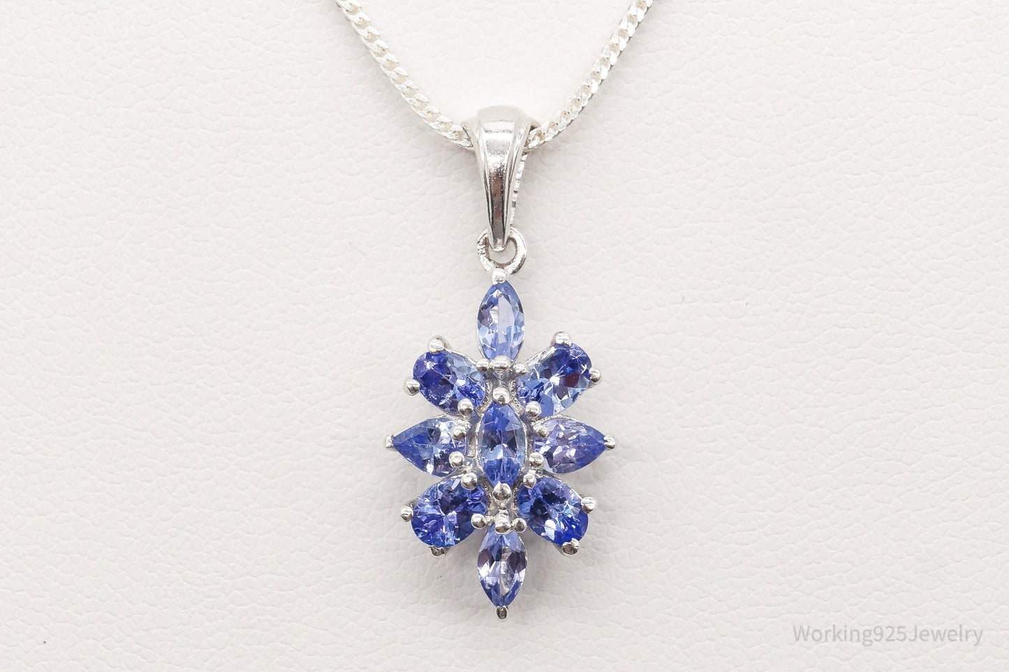 Vintage Iolite Flower Sterling Silver Adjustable Chain Necklace