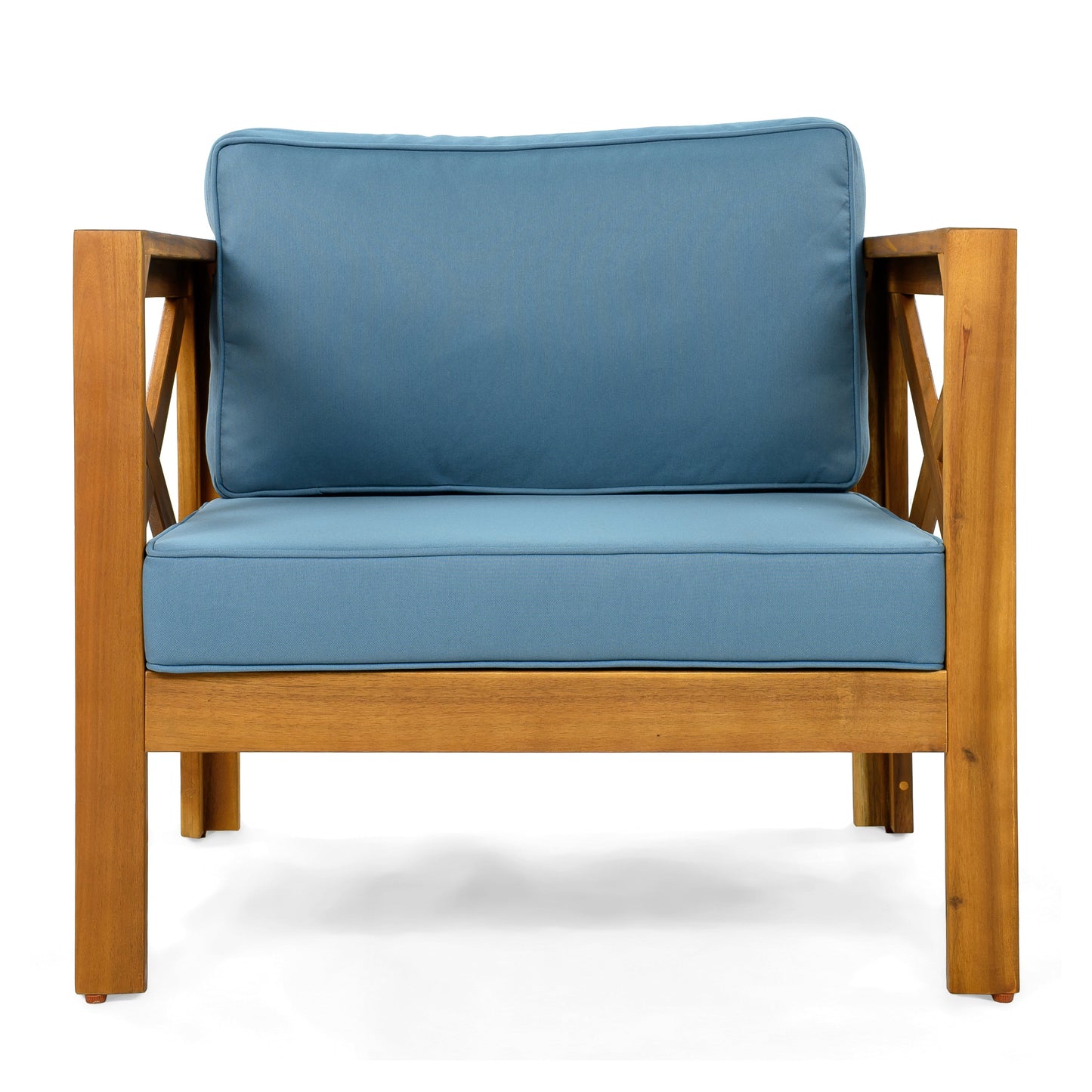 Patio Conversation Set Acacia Wood Armchairs Teak Finish Side Table Set of 2