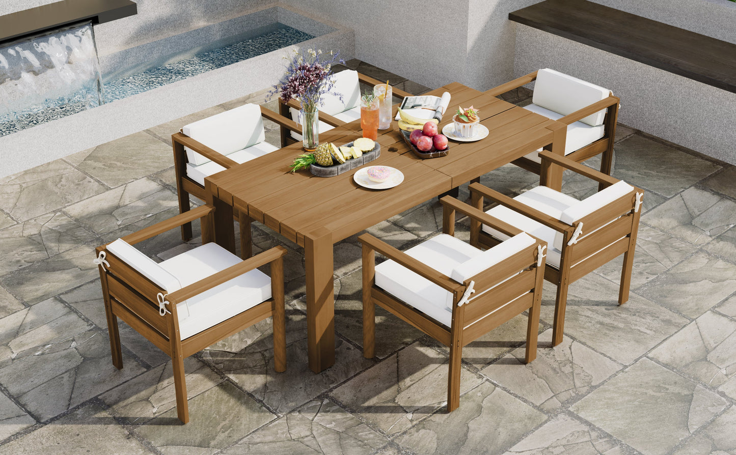 Patio Set Rectangle Light Teak with Removable Cushions for 6 72.8 Inch Table