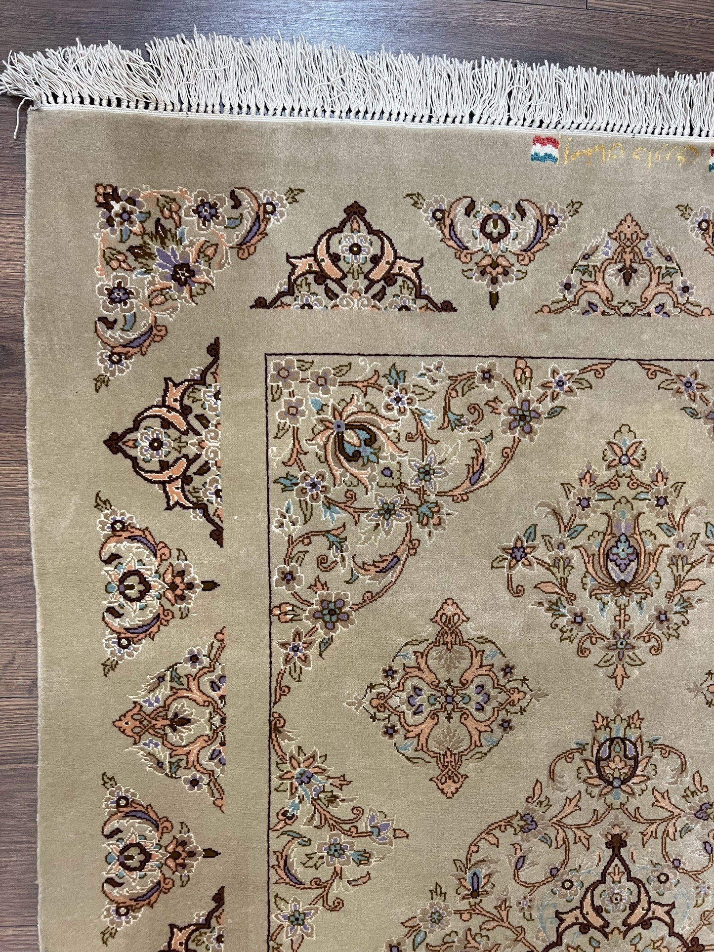 Very Fine Persian Isfahan Rug 3x5 ft with Signature, Kork Wool on Silk Foundation, Gray-Taupe Vintage Hand Knotted Oriental Carpet, 60 Raj 460 KPSI