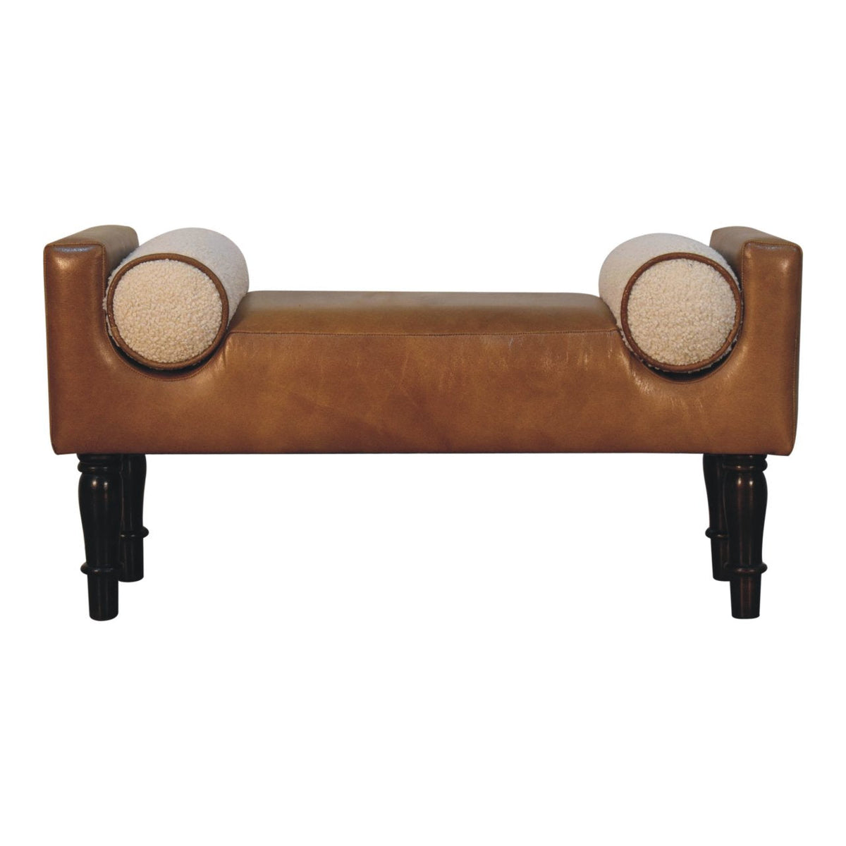 Chester Buffalo Leather Bench with Bouclé Bolsters