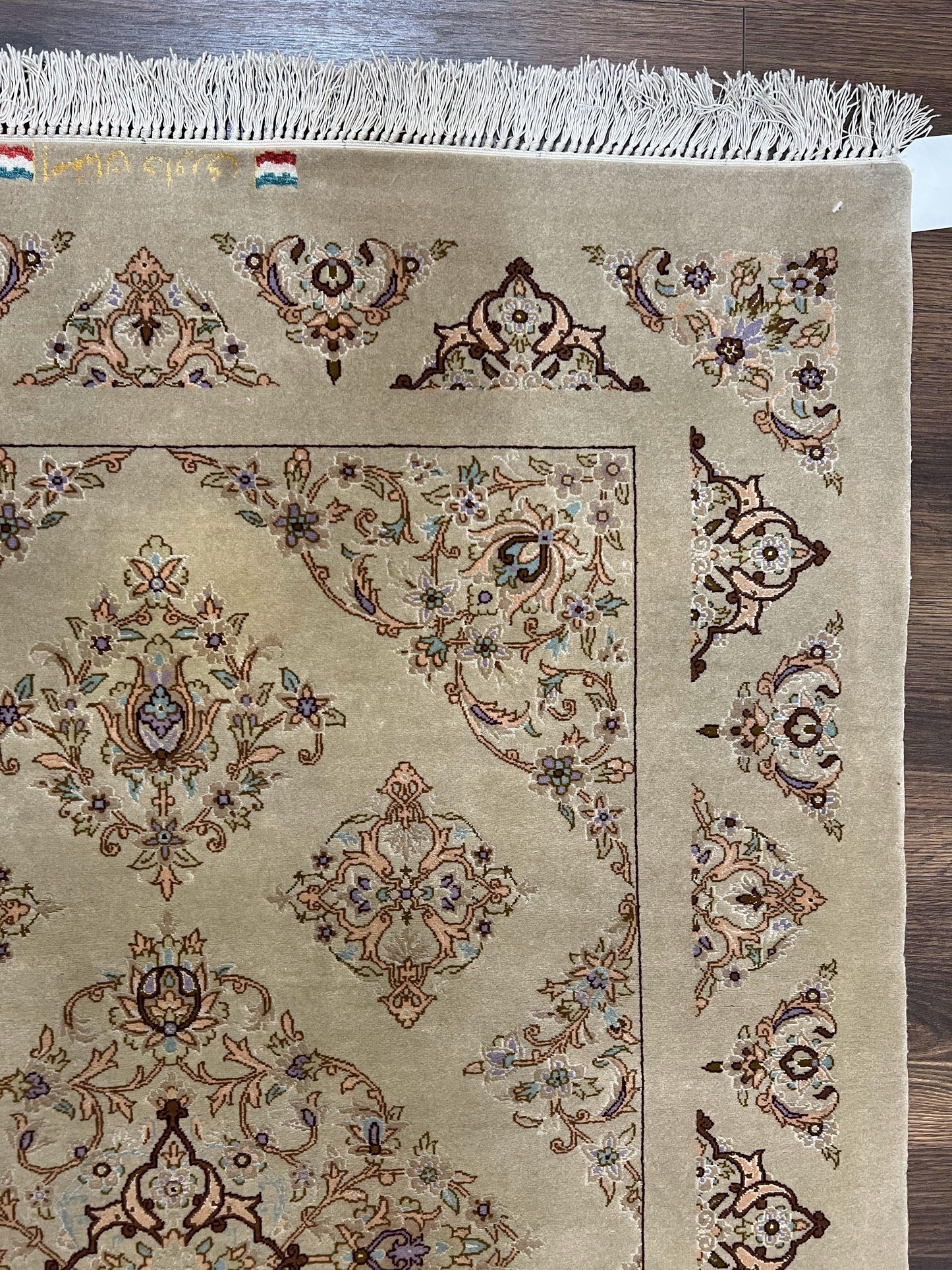 Very Fine Persian Isfahan Rug 3x5 ft with Signature, Kork Wool on Silk Foundation, Gray-Taupe Vintage Hand Knotted Oriental Carpet, 60 Raj 460 KPSI