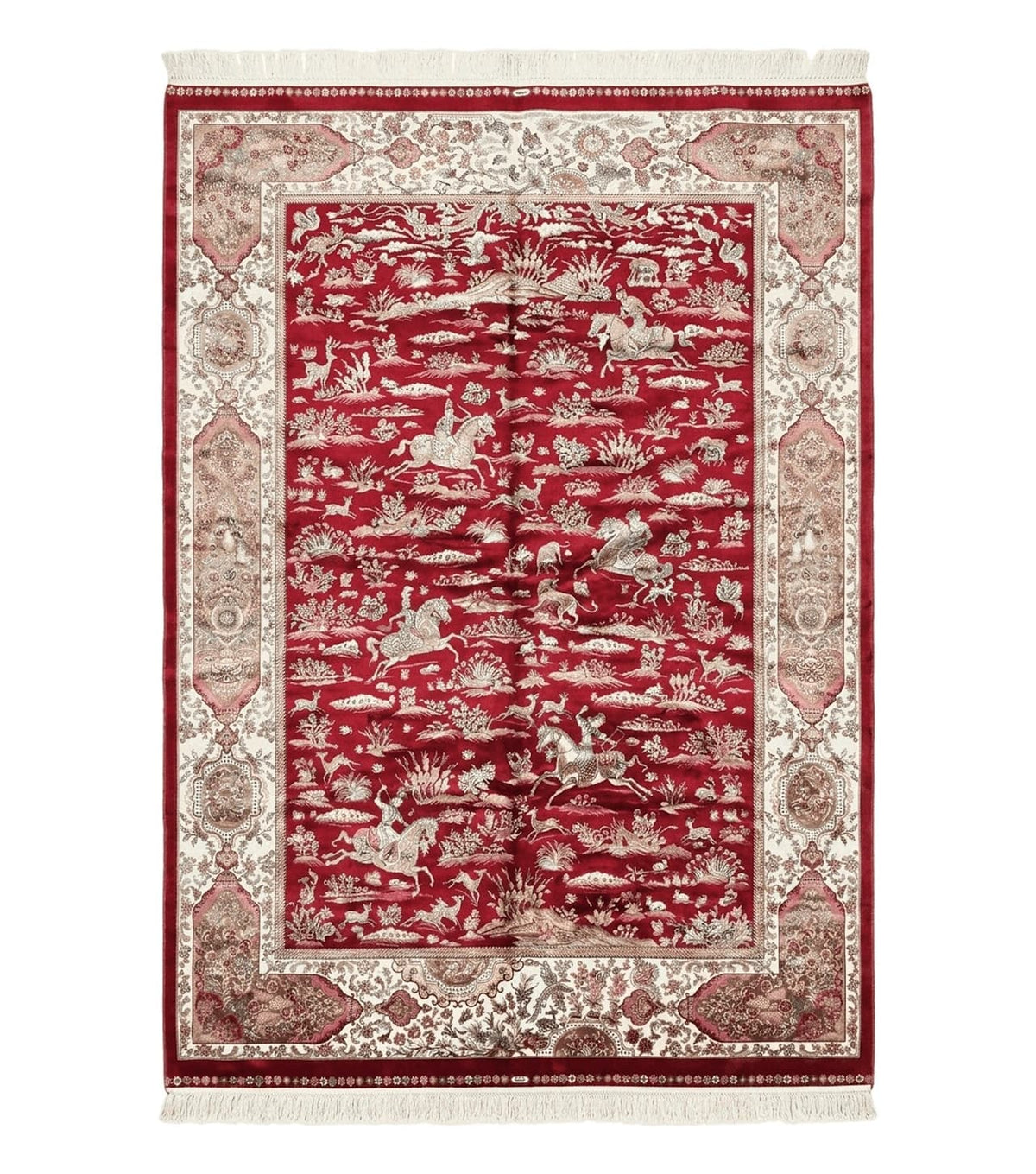 The Sporting Estate Red & Ivory Hunting Scene Rug — 5' × 7'6"