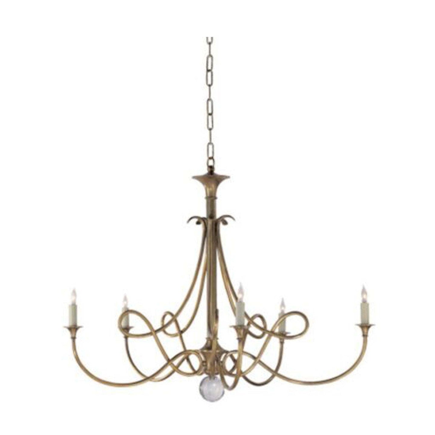 ERIC COHLER DOUBLE TWIST 5 LIGHT CHANDELIER, 36" ANTIQUE BRASS