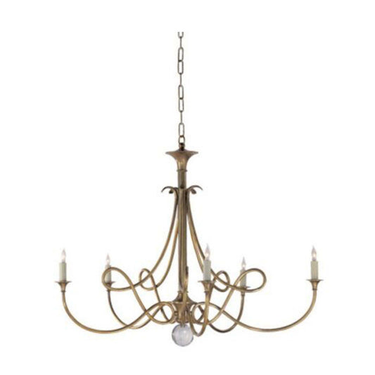 ERIC COHLER DOUBLE TWIST 5 LIGHT CHANDELIER, 36" ANTIQUE BRASS