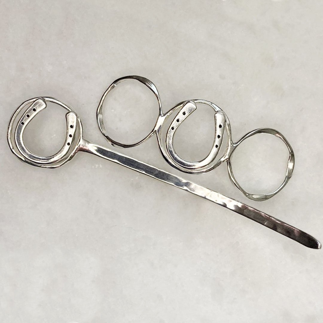 Handcast Horseshoe and Sterling Silver on Brass Center Ring Bun Cover