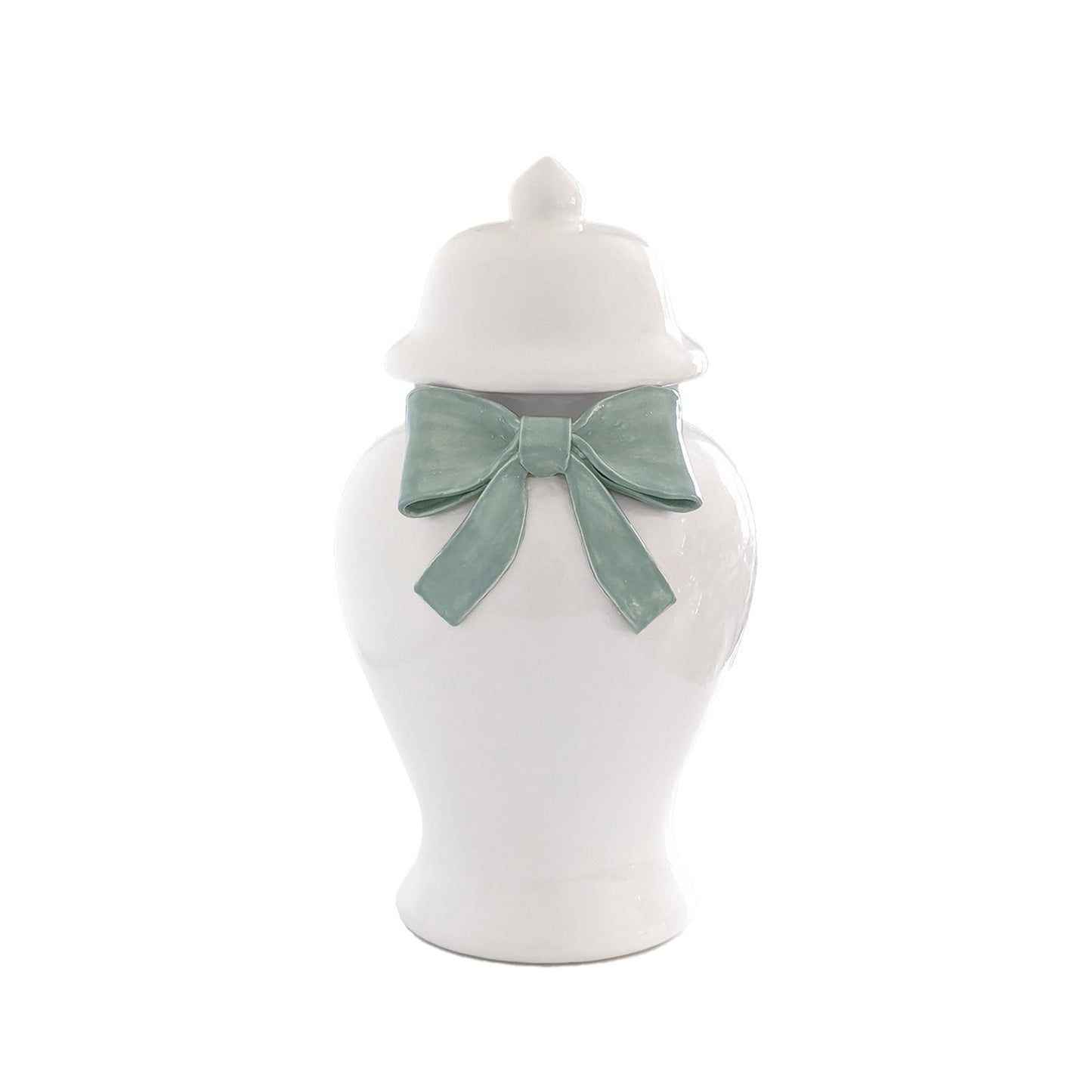 Ginger Jars with Sculpted Ceramic Bow in Lamb's Ear