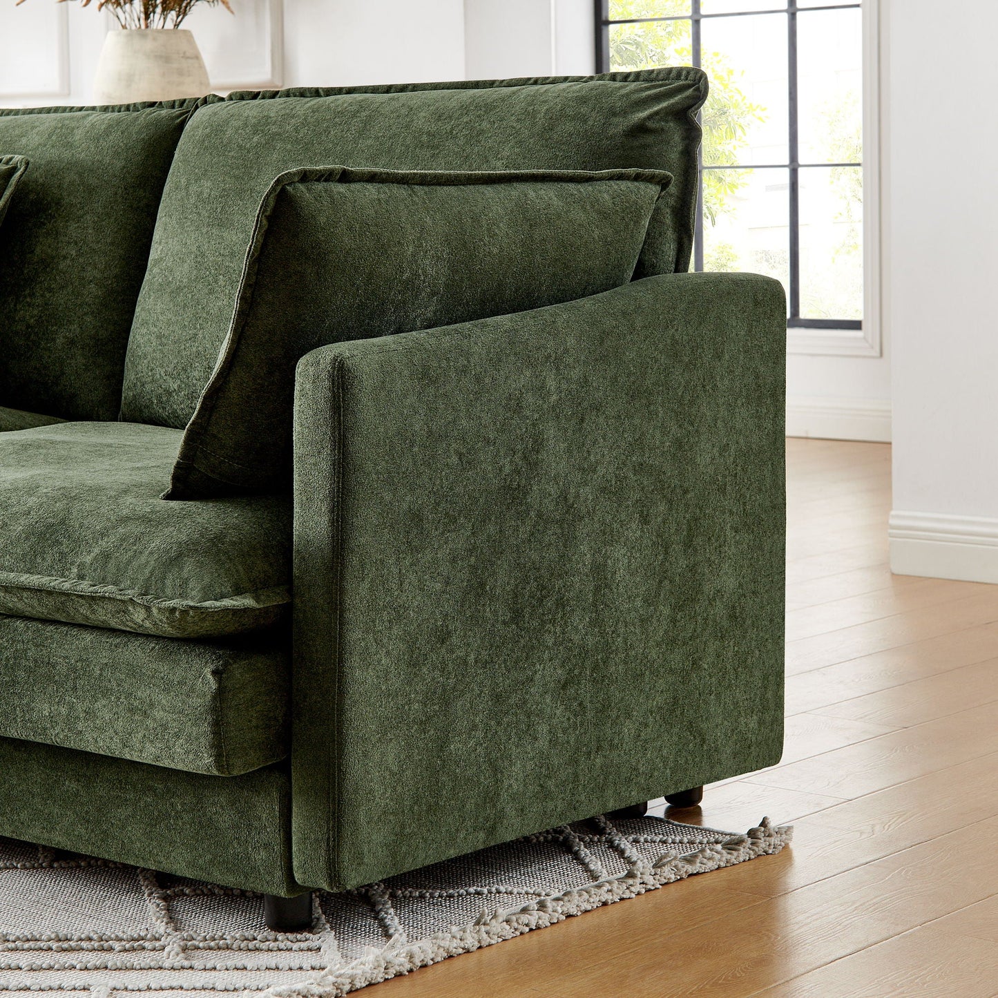 L-Shaped Sectional Sofa With Ottoman, Convertible 4 Seater Couch