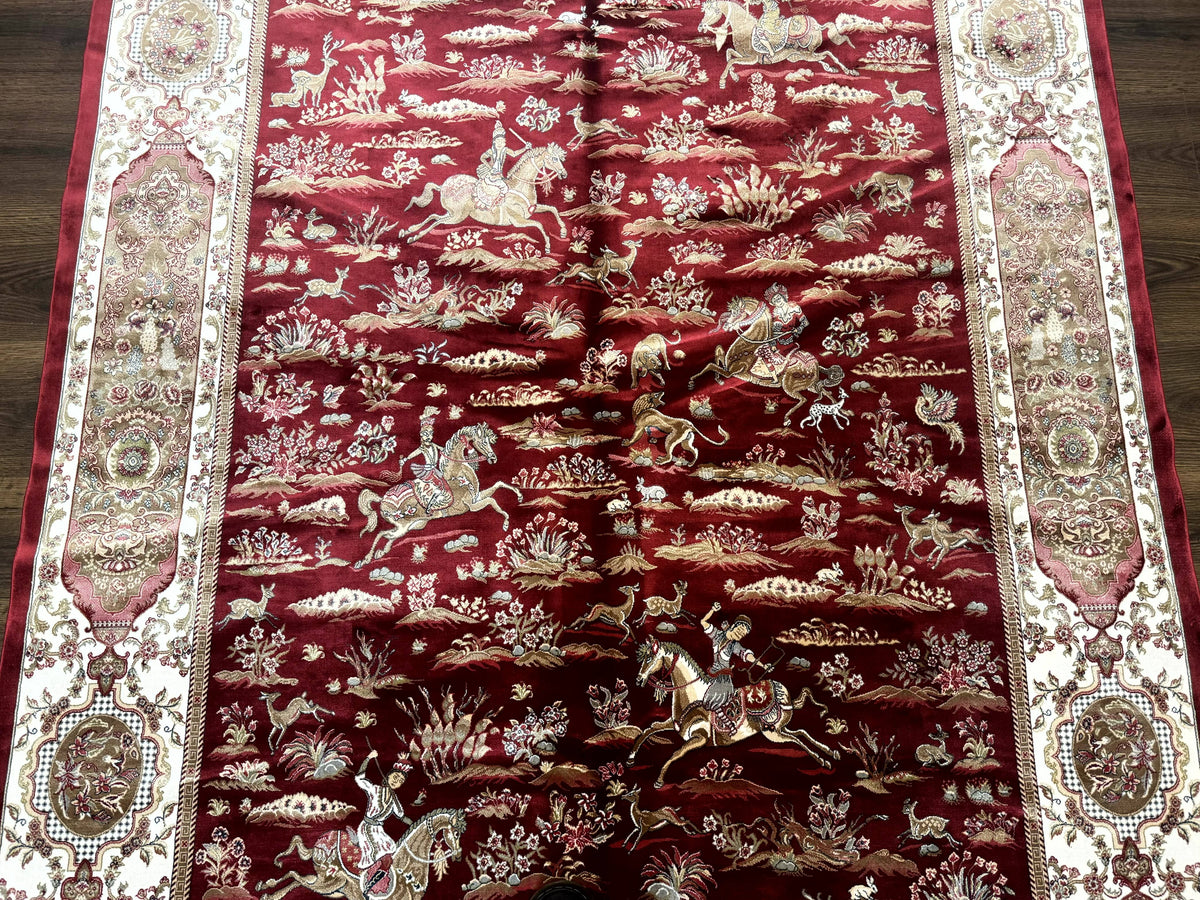 The Sporting Estate Red & Ivory Hunting Scene Rug — 5' × 7'6"