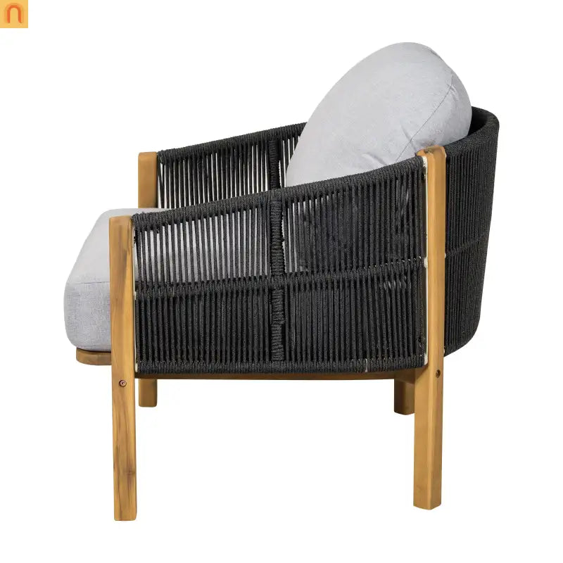 Outdoor Club Chair Acacia Wood Rope Woven Gray Cushion Set of 2