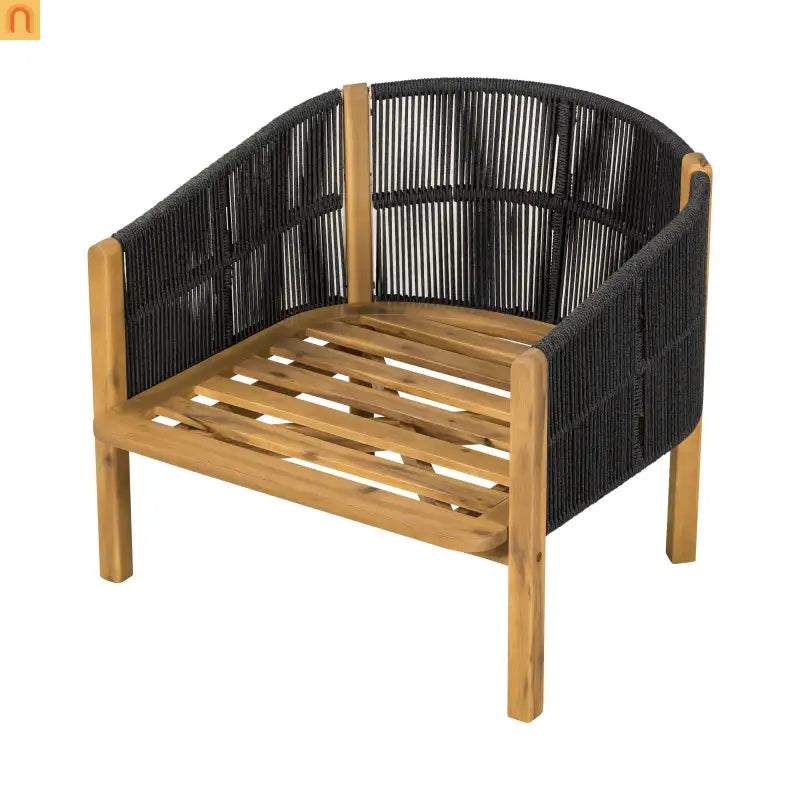 Outdoor Club Chair Acacia Wood Rope Woven Gray Cushion Set of 2