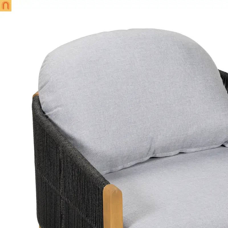 Outdoor Club Chair Acacia Wood Rope Woven Gray Cushion Set of 2