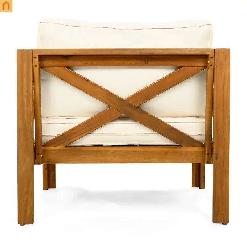 Chair Club Outdoor Acacia Wood Teak Finish with Beige Cushions Set of 2