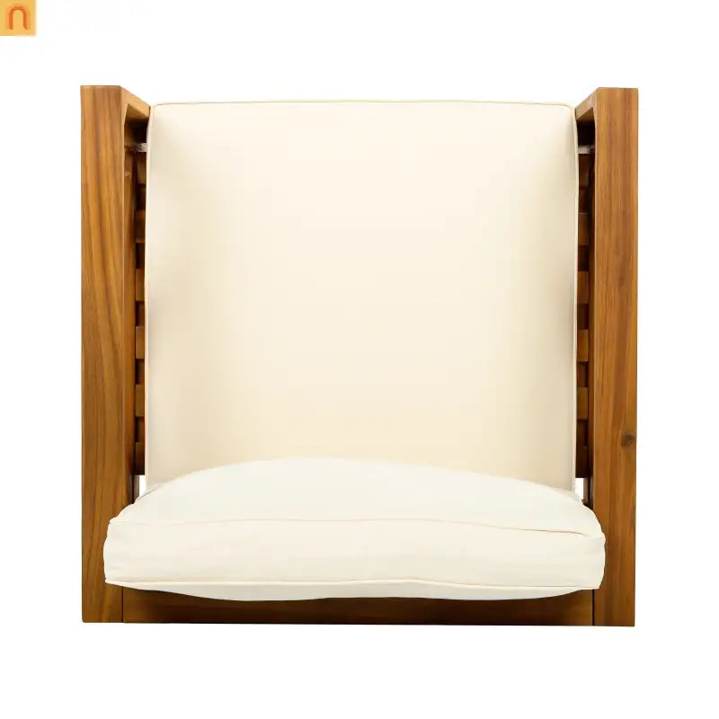 Chair Club Outdoor Acacia Wood Teak Finish with Beige Cushions Set of 2