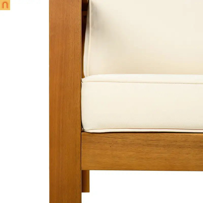 Chair Club Outdoor Acacia Wood Teak Finish with Beige Cushions Set of 2