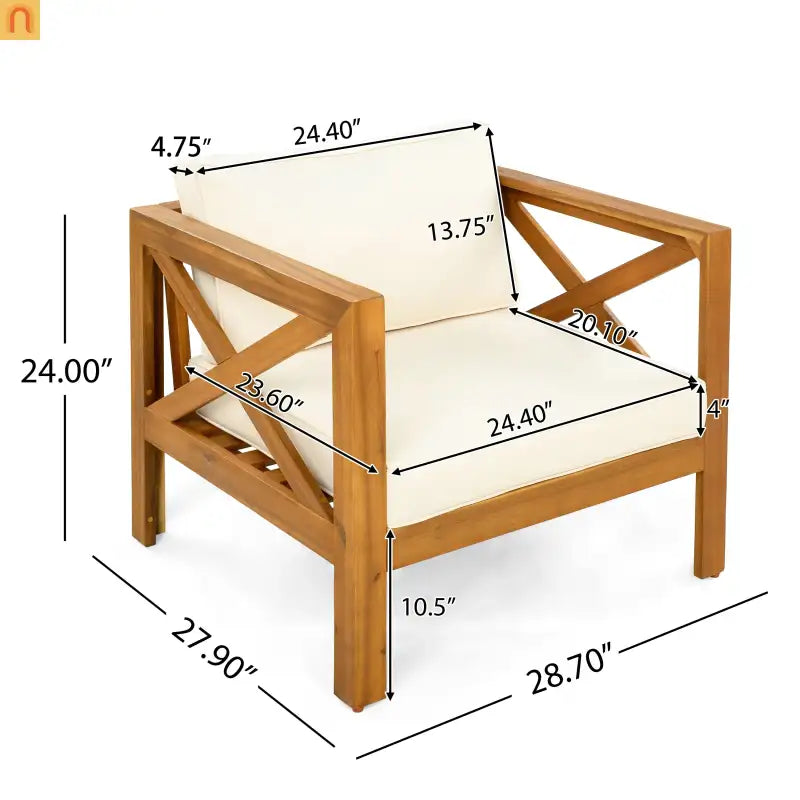 Chair Club Outdoor Acacia Wood Teak Finish with Beige Cushions Set of 2