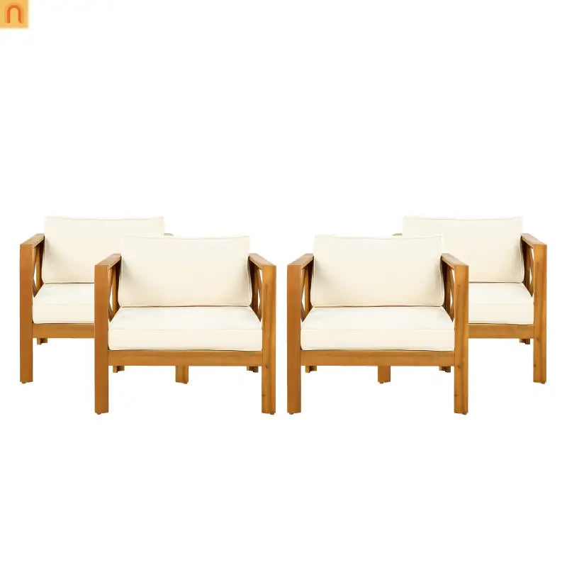 Chair Club Outdoor Acacia Wood Teak Finish with Beige Cushions Set of 2