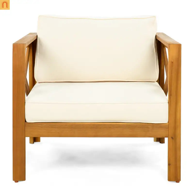 Chair Club Outdoor Acacia Wood Teak Finish with Beige Cushions Set of 2