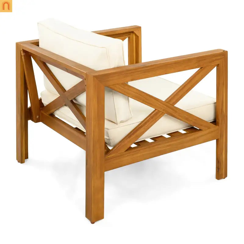 Chair Club Outdoor Acacia Wood Teak Finish with Beige Cushions Set of 2