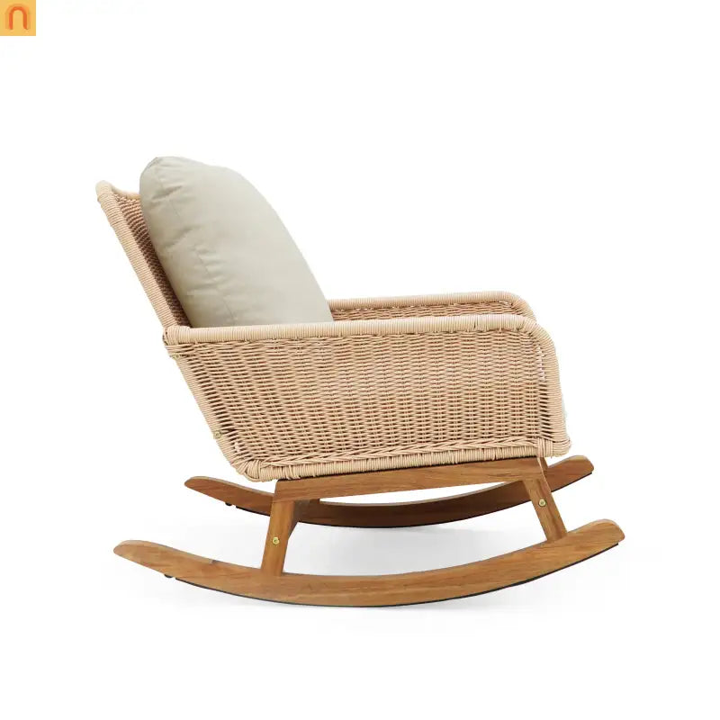 Chair Contemporary Minimalist Beige Wicker Rocking