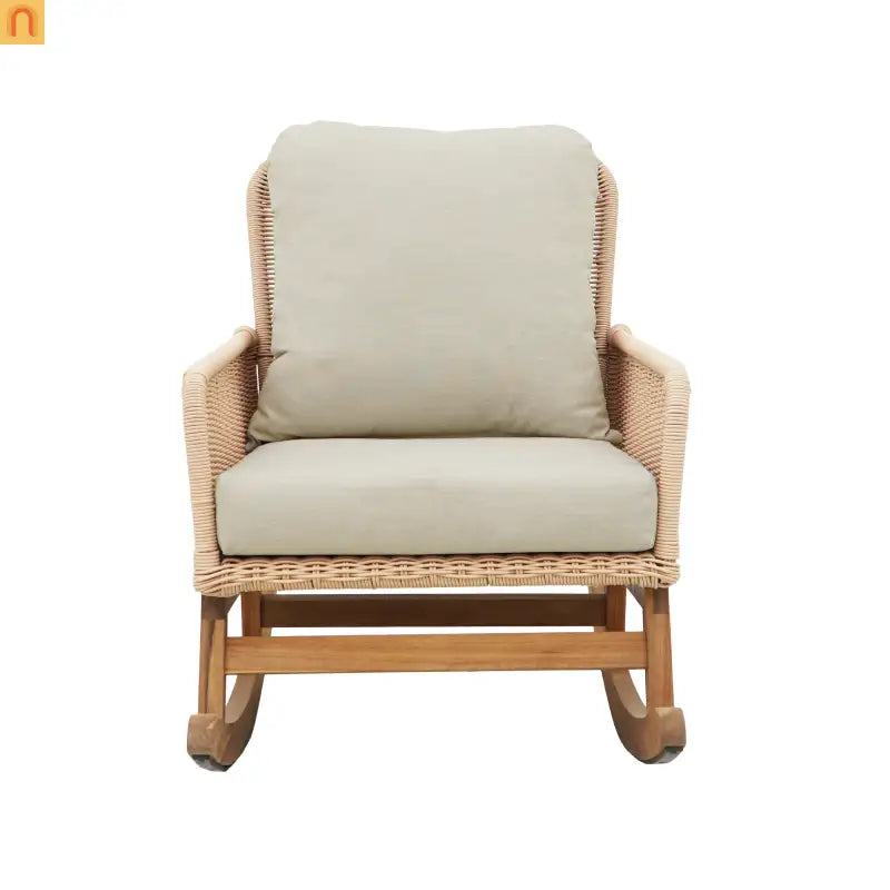 Chair Contemporary Minimalist Beige Wicker Rocking