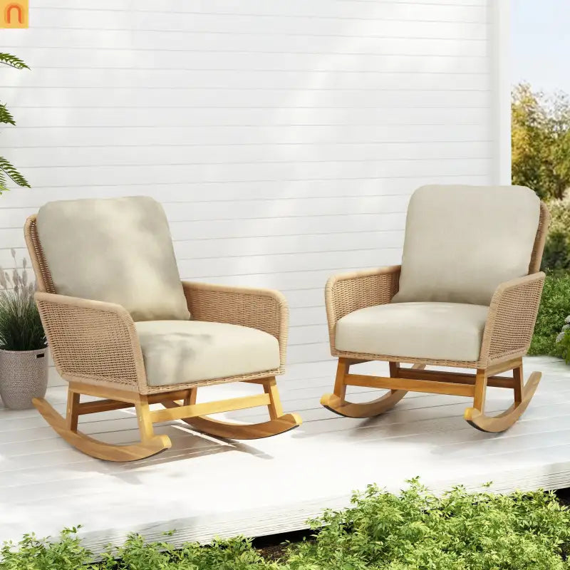Chair Contemporary Minimalist Beige Wicker Rocking