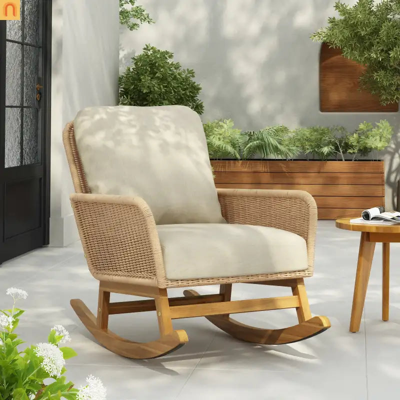 Chair Contemporary Minimalist Beige Wicker Wooden Frame