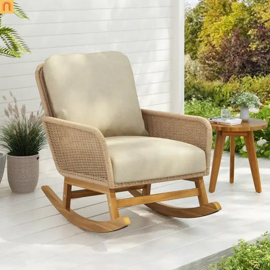 Chair Contemporary Minimalist Beige Wicker Wooden Frame