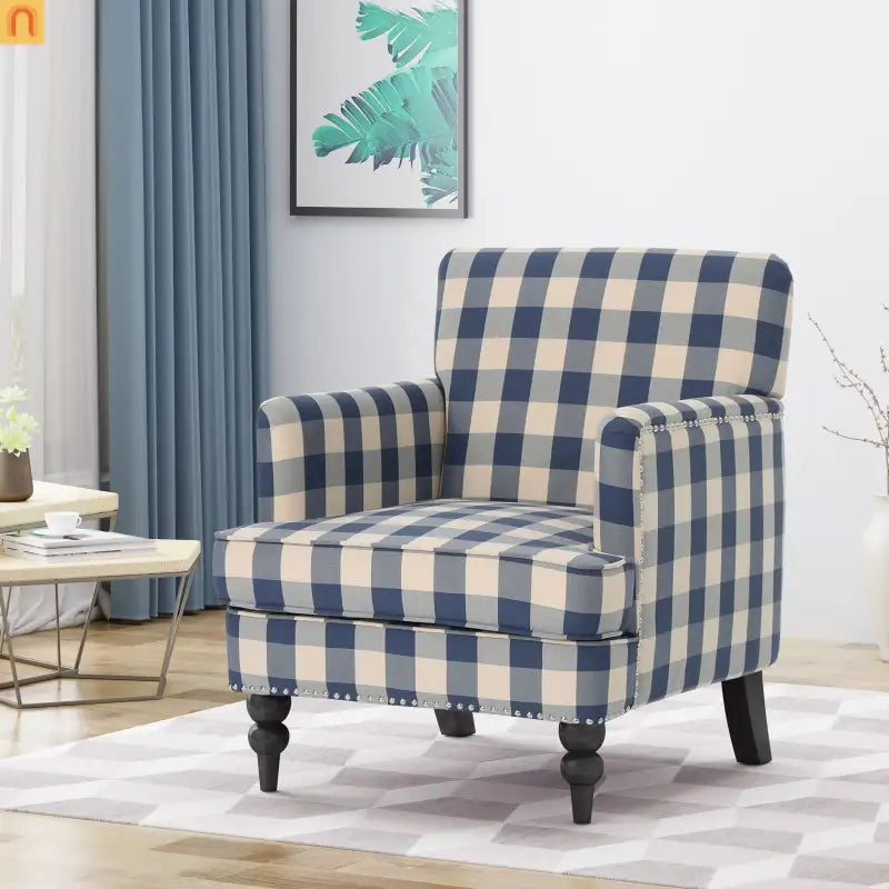 Chair Modern Tufted Upholstered Blue Fabric Living Room Accent Seating