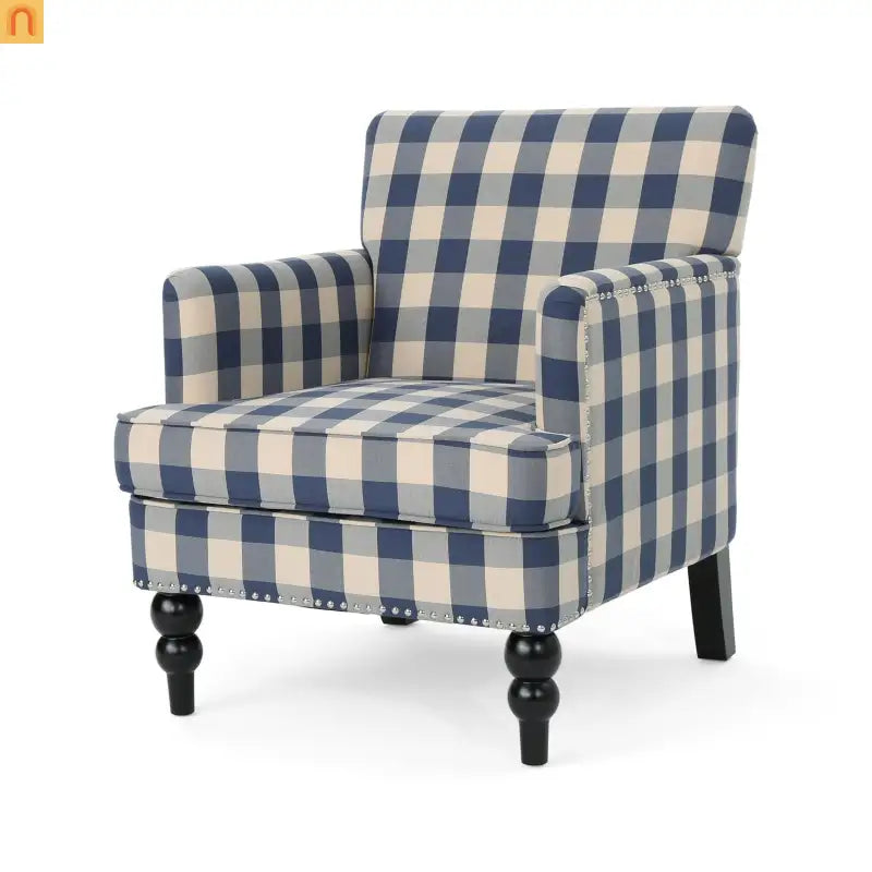 Chair Modern Tufted Upholstered Blue Fabric Living Room Accent Seating