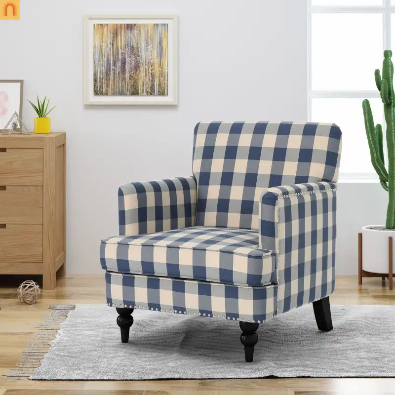 Chair Modern Tufted Upholstered Blue Fabric Living Room Accent Seating