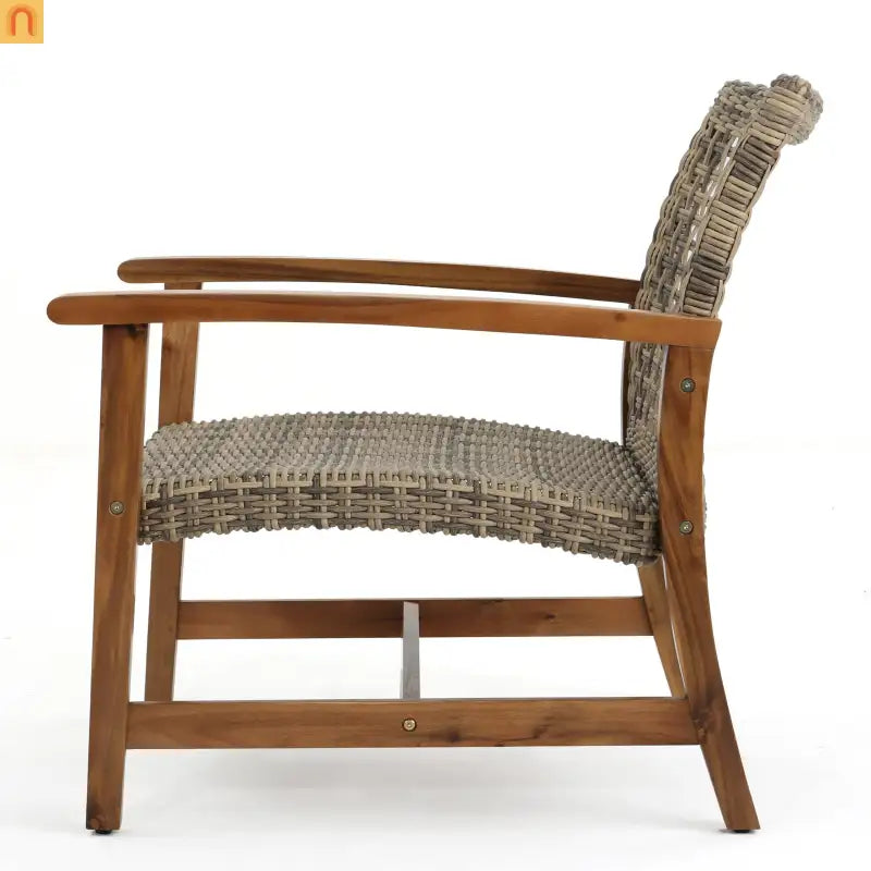 Chair Outdoor Acacia Wood Wicker Natural Grey Two-Piece Stylish Set