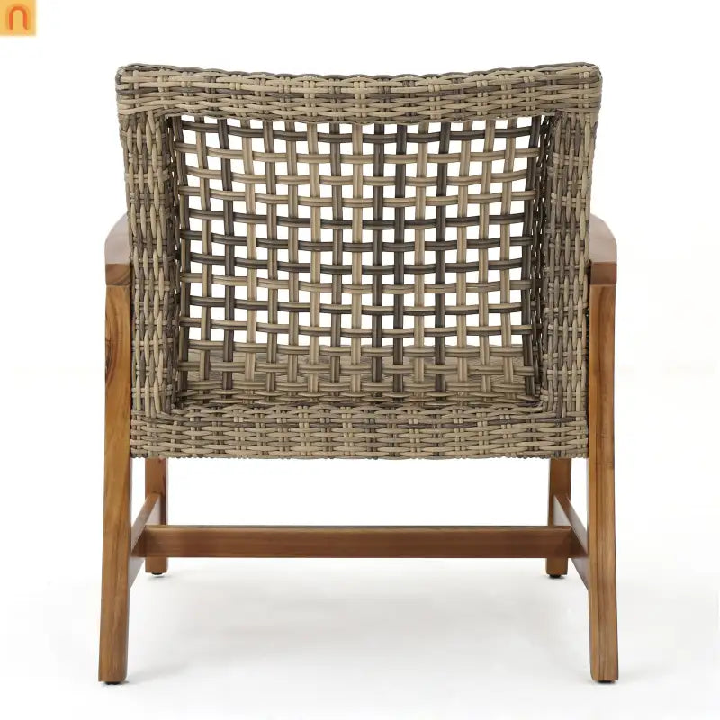 Chair Outdoor Acacia Wood Wicker Natural Grey Two-Piece Stylish Set