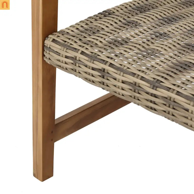 Chair Outdoor Acacia Wood Wicker Natural Grey Two-Piece Stylish Set