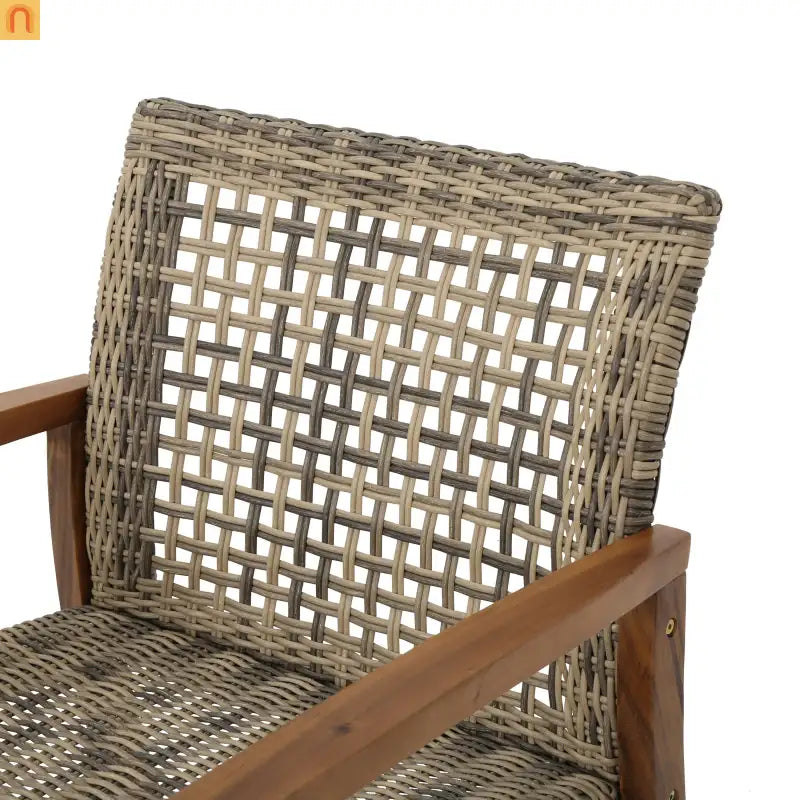 Chair Outdoor Acacia Wood Wicker Natural Grey Two-Piece Stylish Set
